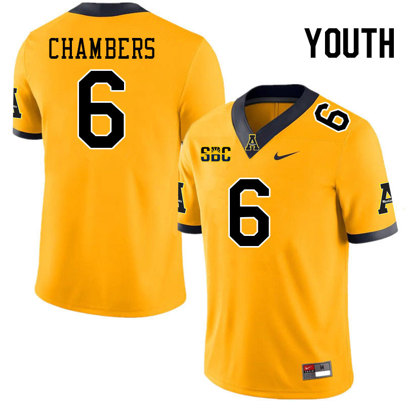 Youth #6 Jason Chambers Appalachian State Mountaineers College Football Jerseys Stitched-Gold